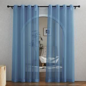 imageNICETOWN Sheer Window Curtain Panels  Ivory Eyelet Top Solid Voile for KitchenHotel 2 Pieces 54 Wide x 84inch LengthStone Blue