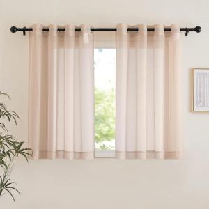imageNICETOWN Sheer Window Curtain Panels  Ivory Eyelet Top Solid Voile for KitchenHotel 2 Pieces 54 Wide x 84inch LengthTaupe
