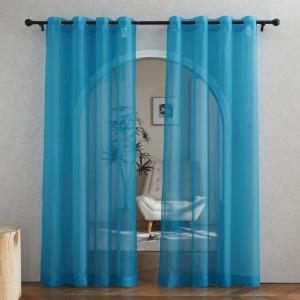 imageNICETOWN Sheer Window Curtain Panels  Ivory Eyelet Top Solid Voile for KitchenHotel 2 Pieces 54 Wide x 84inch LengthTeal