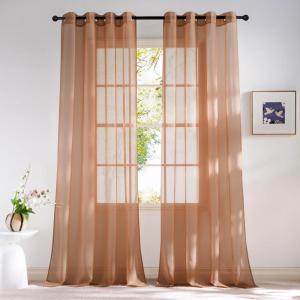 imageNICETOWN Sheer Window Curtain Panels  Ivory Eyelet Top Solid Voile for KitchenHotel 2 Pieces 54 Wide x 84inch LengthTerracotta
