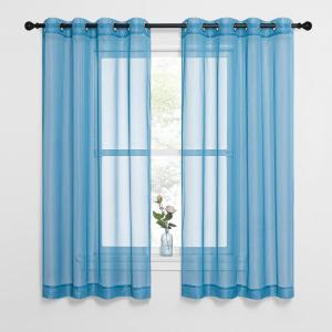 imageNICETOWN Sheer Window Curtain Panels  Ivory Eyelet Top Solid Voile for KitchenHotel 2 Pieces 54 Wide x 84inch LengthTurquoise