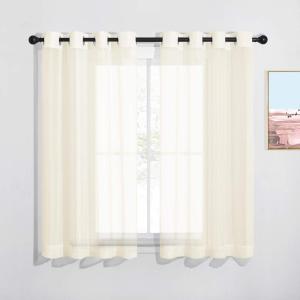 imageNICETOWN Sheer Window Curtain Panels  Ivory Eyelet Top Solid Voile for KitchenHotel 2 Pieces 54 Wide x 84inch LengthYellow Beige