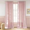 imageNICETOWN Linen Semi Sheer Curtains 72 inches Long Rod Pocket amp Back Tab Thick Flax Linen Weave Drapes Privacy Added with Light Filtering for BedroomFarmhouse Cream W55 x L72 2 PanelsLight Pink