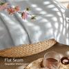 imageNICETOWN Linen Semi Sheer Curtains 72 inches Long Rod Pocket amp Back Tab Thick Flax Linen Weave Drapes Privacy Added with Light Filtering for BedroomFarmhouse Cream W55 x L72 2 PanelsLight Cyan