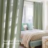 imageNICETOWN Linen Semi Sheer Curtains 72 inches Long Rod Pocket amp Back Tab Thick Flax Linen Weave Drapes Privacy Added with Light Filtering for BedroomFarmhouse Cream W55 x L72 2 PanelsGreyish Green