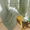 imageNICETOWN Linen Semi Sheer Curtains 72 inches Long Rod Pocket amp Back Tab Thick Flax Linen Weave Drapes Privacy Added with Light Filtering for BedroomFarmhouse Cream W55 x L72 2 PanelsGreyish Green