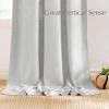 imageNICETOWN Linen Semi Sheer Curtains 72 inches Long Rod Pocket amp Back Tab Thick Flax Linen Weave Drapes Privacy Added with Light Filtering for BedroomFarmhouse Cream W55 x L72 2 PanelsJacquard Grey