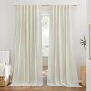 imageNICETOWN Linen Semi Sheer Curtains 72 inches Long Rod Pocket amp Back Tab Thick Flax Linen Weave Drapes Privacy Added with Light Filtering for BedroomFarmhouse Cream W55 x L72 2 PanelsOff White