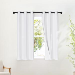 imageNICETOWN 100 Blackout White Curtains 48 inch Long Grommet Thermal Window Treatment Full Blackout Curtains for KitchenCafe 2 Panels W37 x L48