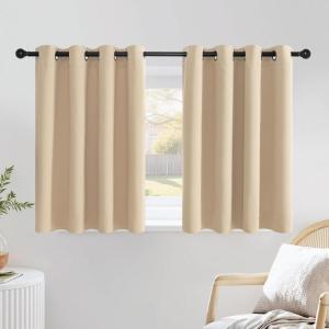 imageNICETOWN Biscotti Beige Cafe Curtains 36 inches Long Grommet Thermal Drapes Room Darkening Short Window Treatments for Bathroom 2 Panels W52 x L36