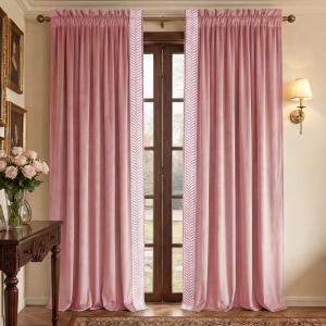 imageNICETOWN Black Velvet Curtains 2 Panels with Gold Foil Leaf Print  Modern Glam Black and Gold Drapes for Living Room Luxury Room Darkening Window Treatments for Bedroom amp Gothic Decor 50W x 84L1  Embroidered Trim  Blush Pink