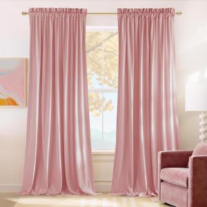 imageNICETOWN Black Velvet Curtains 2 Panels with Gold Foil Leaf Print  Modern Glam Black and Gold Drapes for Living Room Luxury Room Darkening Window Treatments for Bedroom amp Gothic Decor 50W x 84LPink Series  Blush Pink