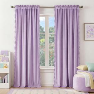 imageNICETOWN Black Velvet Curtains 2 Panels with Gold Foil Leaf Print  Modern Glam Black and Gold Drapes for Living Room Luxury Room Darkening Window Treatments for Bedroom amp Gothic Decor 50W x 84L3  Pom Pom  Lilac Purple