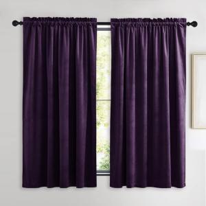 imageNICETOWN Black Velvet Curtains 2 Panels with Gold Foil Leaf Print  Modern Glam Black and Gold Drapes for Living Room Luxury Room Darkening Window Treatments for Bedroom amp Gothic Decor 50W x 84LPurple Series  Purple