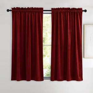 imageNICETOWN Black Velvet Curtains 2 Panels with Gold Foil Leaf Print  Modern Glam Black and Gold Drapes for Living Room Luxury Room Darkening Window Treatments for Bedroom amp Gothic Decor 50W x 84LRed Series  Red