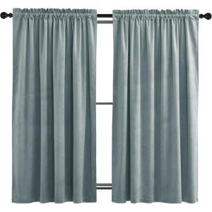 imageNICETOWN Black Velvet Curtains 2 Panels with Gold Foil Leaf Print  Modern Glam Black and Gold Drapes for Living Room Luxury Room Darkening Window Treatments for Bedroom amp Gothic Decor 50W x 84LBlue Series  Greyish Blue