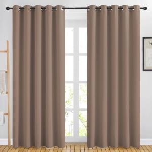 imageNICETOWN Blackout Curtains 84 inch Length 2 Panels Set  3 Pass Microfiber Noise Reducing Thermal Insulated Solid Ring Top Curtains amp Drapes for Living Room 66 x 84 Inch Cappuccino