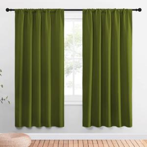 imageNICETOWN Christmas Window Curtains Blackout Drapes for Gifts Thermal Insulated Solid Rod Pocket Blackout CurtainsDraperies for Living Room Olive Green 1 Pair 52 by 72Inch
