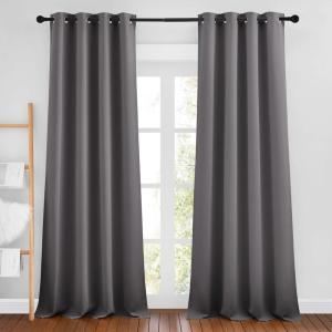 imageNICETOWN Grey Blackout Curtains 102 inches Long Grommet Thermal Insulated Solid Room Darkening Window Treatments Sound Reducing for Living Room W46 x L102 Set of 2