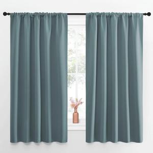 imageNICETOWN Greyish Blue Blackout Curtains Panels for Window Thermal Insulated Rod Pocket Blackout DrapesDraperies for Living Room 2 Panels W52 x L63 inches