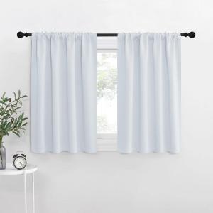 imageNICETOWN Greyish White Window Curtain Panels  Thermal Insulated Rod Pocket Room Darkening Curtain Sets for Bedroom Platinum  Greyish White 2 Panels 29 by 30