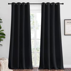 imageNICETOWN Halloween Patio Blackout Curtain Shades 2 Panels 55 inches x 102 inches Black Summer Home Decoration Thermal Insulated Grommet Blackout DraperiesDrapes for Kitchen