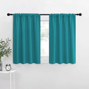 imageNICETOWN Kitchen Curtains Peacock Blue 34 x 40 Set of 2 Short Blackout Curtains amp Drapes Thermal Insulated Rod Pocket Window Treatment Draperies for Nursery