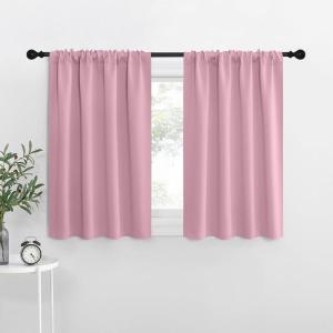 imageNICETOWN Kitchen Curtains Rouge Pink 34 x 40 Set of 2 Short Blackout Curtains amp Drapes Thermal Insulated Rod Pocket Window Treatment Draperies for Nursery