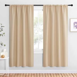 imageNICETOWN Kitchen Room Darkening Curtains  Panel Home Fashion Thermal Insulated Solid Rod Pocket Curtains for WindowBiscotti Beige 1 Pair 42 inches Wide by 72 inches Long