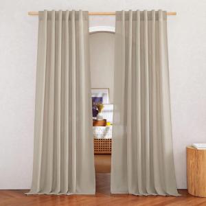 imageNICETOWN Linen Semi Sheer Curtains 72 inches Long Rod Pocket amp Back Tab Thick Flax Linen Weave Drapes Privacy Added with Light Filtering for BedroomFarmhouse Cream W55 x L72 2 PanelsAngora