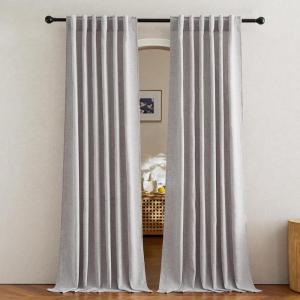 imageNICETOWN Linen Semi Sheer Curtains 72 inches Long Rod Pocket amp Back Tab Thick Flax Linen Weave Drapes Privacy Added with Light Filtering for BedroomFarmhouse Cream W55 x L72 2 PanelsGreyish Purple