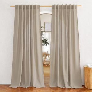 imageNICETOWN Linen Semi Sheer Curtains 72 inches Long Rod Pocket amp Back Tab Thick Flax Linen Weave Drapes Privacy Added with Light Filtering for BedroomFarmhouse Cream W55 x L72 2 PanelsCamel