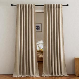 imageNICETOWN Linen Semi Sheer Curtains 72 inches Long Rod Pocket amp Back Tab Thick Flax Linen Weave Drapes Privacy Added with Light Filtering for BedroomFarmhouse Cream W55 x L72 2 PanelsBurlap