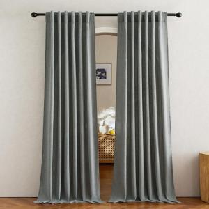 imageNICETOWN Linen Semi Sheer Curtains 72 inches Long Rod Pocket amp Back Tab Thick Flax Linen Weave Drapes Privacy Added with Light Filtering for BedroomFarmhouse Cream W55 x L72 2 PanelsGrey