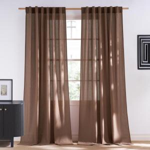 imageNICETOWN Linen Semi Sheer Curtains 72 inches Long Rod Pocket amp Back Tab Thick Flax Linen Weave Drapes Privacy Added with Light Filtering for BedroomFarmhouse Cream W55 x L72 2 PanelsGold Brown