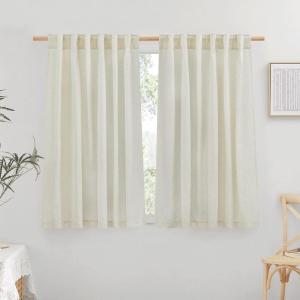 imageNICETOWN Linen Semi Sheer Curtains 72 inches Long Rod Pocket amp Back Tab Thick Flax Linen Weave Drapes Privacy Added with Light Filtering for BedroomFarmhouse Cream W55 x L72 2 PanelsOff White