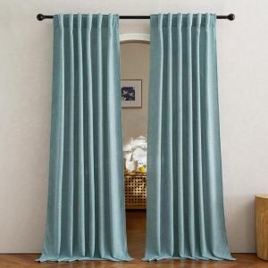 imageNICETOWN Linen Semi Sheer Curtains 72 inches Long Rod Pocket amp Back Tab Thick Flax Linen Weave Drapes Privacy Added with Light Filtering for BedroomFarmhouse Cream W55 x L72 2 PanelsMist Blue