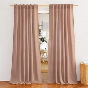 imageNICETOWN Linen Semi Sheer Curtains 72 inches Long Rod Pocket amp Back Tab Thick Flax Linen Weave Drapes Privacy Added with Light Filtering for BedroomFarmhouse Cream W55 x L72 2 PanelsTerracotta