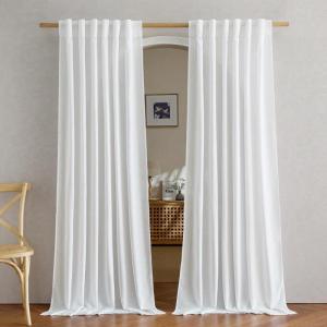 imageNICETOWN Linen Semi Sheer Curtains 72 inches Long Rod Pocket amp Back Tab Thick Flax Linen Weave Drapes Privacy Added with Light Filtering for BedroomFarmhouse Cream W55 x L72 2 PanelsWhite
