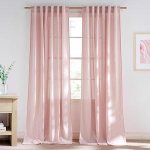 imageNICETOWN Linen Semi Sheer Curtains 72 inches Long Rod Pocket amp Back Tab Thick Flax Linen Weave Drapes Privacy Added with Light Filtering for BedroomFarmhouse Cream W55 x L72 2 PanelsLight Pink