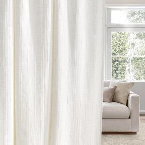 imageNICETOWN Linen Semi Sheer Curtains 72 inches Long Rod Pocket amp Back Tab Thick Flax Linen Weave Drapes Privacy Added with Light Filtering for BedroomFarmhouse Cream W55 x L72 2 PanelsJacquard Natural