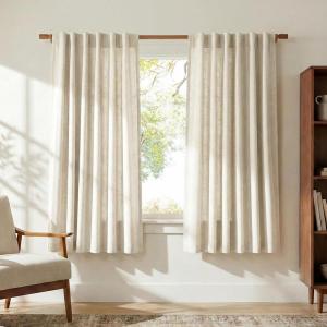 imageNICETOWN Linen Semi Sheer Curtains 72 inches Long Rod Pocket amp Back Tab Thick Flax Linen Weave Drapes Privacy Added with Light Filtering for BedroomFarmhouse Cream W55 x L72 2 PanelsCream