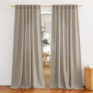 imageNICETOWN Linen Semi Sheer Curtains 72 inches Long Rod Pocket amp Back Tab Thick Flax Linen Weave Drapes Privacy Added with Light Filtering for BedroomFarmhouse Cream W55 x L72 2 PanelsTaupe