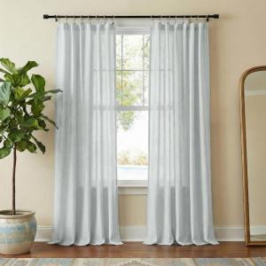 imageNICETOWN Linen Semi Sheer Curtains 72 inches Long Rod Pocket amp Back Tab Thick Flax Linen Weave Drapes Privacy Added with Light Filtering for BedroomFarmhouse Cream W55 x L72 2 PanelsLight Cyan