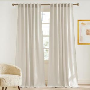 imageNICETOWN Linen Semi Sheer Curtains 72 inches Long Rod Pocket amp Back Tab Thick Flax Linen Weave Drapes Privacy Added with Light Filtering for BedroomFarmhouse Cream W55 x L72 2 PanelsBone White