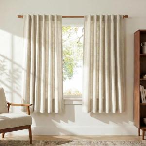 imageNICETOWN Linen Semi Sheer Curtains 72 inches Long Rod Pocket amp Back Tab Thick Flax Linen Weave Drapes Privacy Added with Light Filtering for BedroomFarmhouse Cream W55 x L72 2 PanelsOatmeal