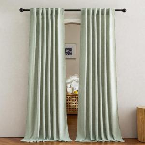 imageNICETOWN Linen Semi Sheer Curtains 72 inches Long Rod Pocket amp Back Tab Thick Flax Linen Weave Drapes Privacy Added with Light Filtering for BedroomFarmhouse Cream W55 x L72 2 PanelsSage Green