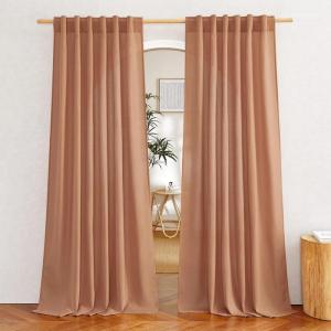 imageNICETOWN Linen Semi Sheer Curtains 72 inches Long Rod Pocket amp Back Tab Thick Flax Linen Weave Drapes Privacy Added with Light Filtering for BedroomFarmhouse Cream W55 x L72 2 PanelsBurnt Orange