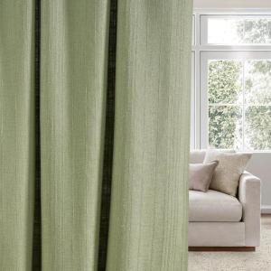 imageNICETOWN Linen Semi Sheer Curtains 72 inches Long Rod Pocket amp Back Tab Thick Flax Linen Weave Drapes Privacy Added with Light Filtering for BedroomFarmhouse Cream W55 x L72 2 PanelsJacquard Sage Green