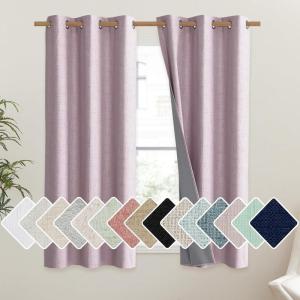 imageNICETOWN Pink Vintage Linen 100 Blackout Curtains for Dining Room Thermal Insulated Curtains 54 Long Noise Reducing Window Treatment Drapes for Kitchen 42 Wide Per Panel Set of 2
